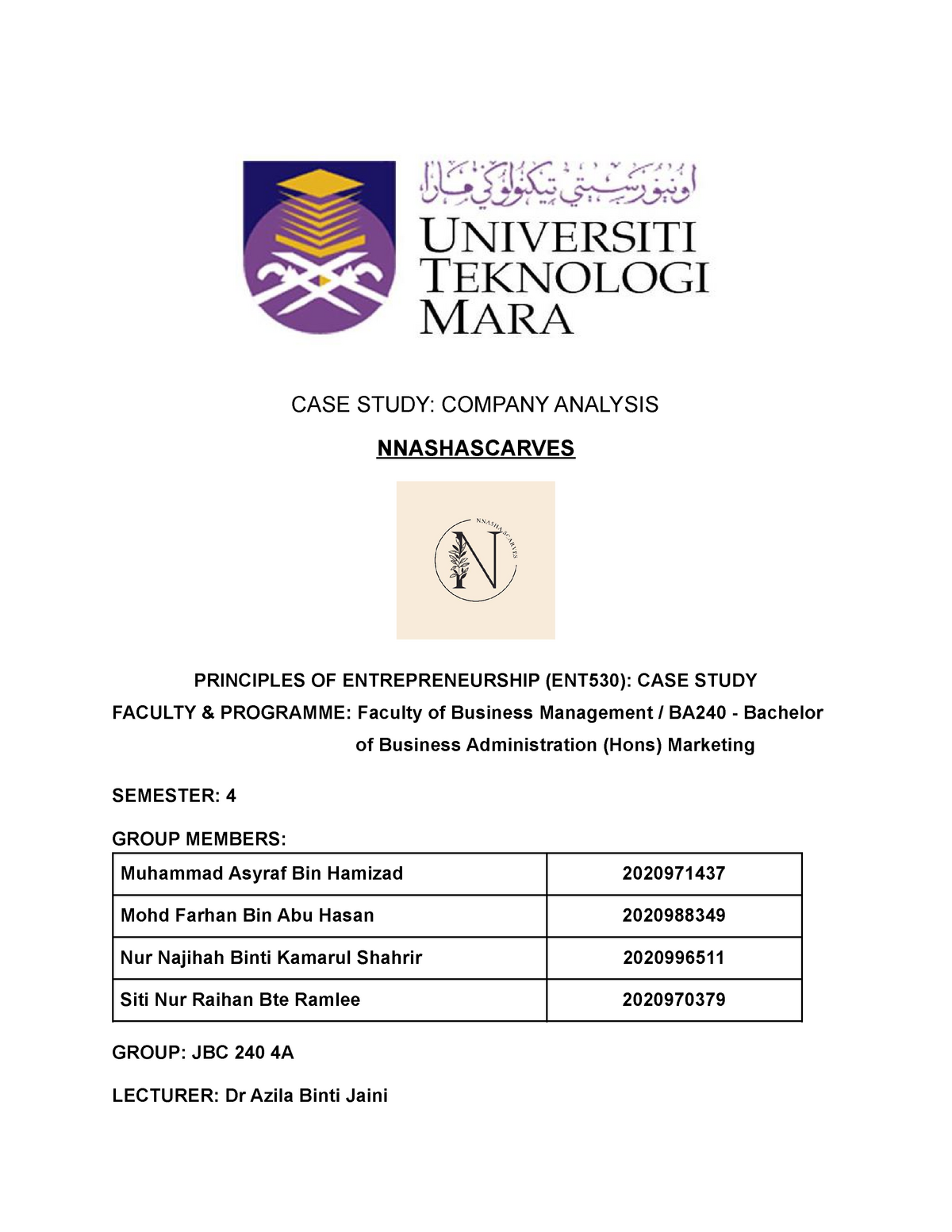 ent530 group assignment case study