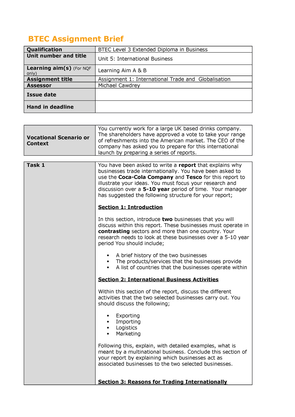 Assignment 1 Notes Unit 19 Assigment Notes Btec Assignment Brief Qualification Btec Level 3