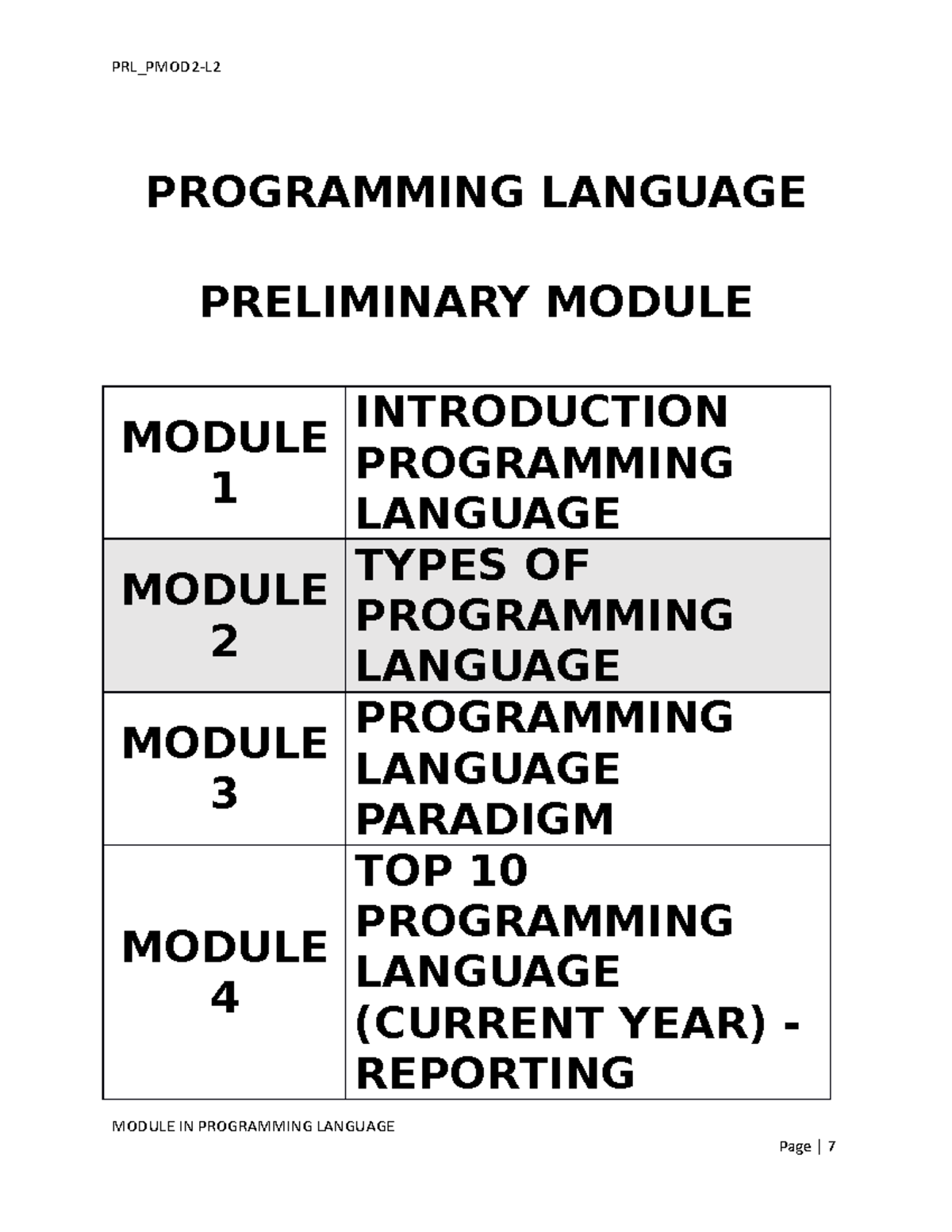 PRL PMOD2-Lecture Note 2 - PROGRAMMING LANGUAGE PRELIMINARY MODULE ...