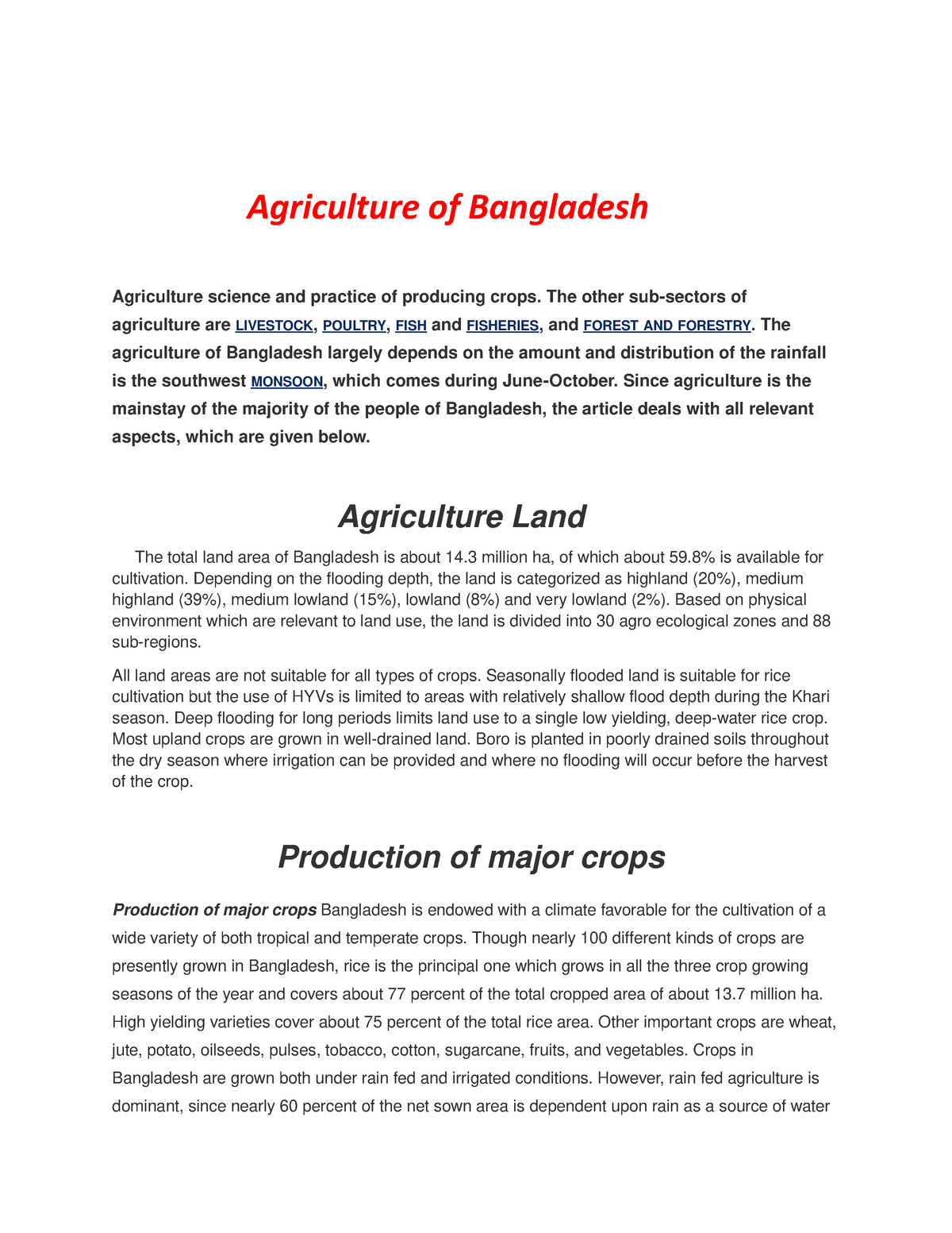 agriculture of bangladesh essay