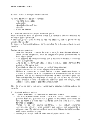 Prótese IV revisão - PROTESE PRÓTESE DENTARIA é a ciência que trata da ...