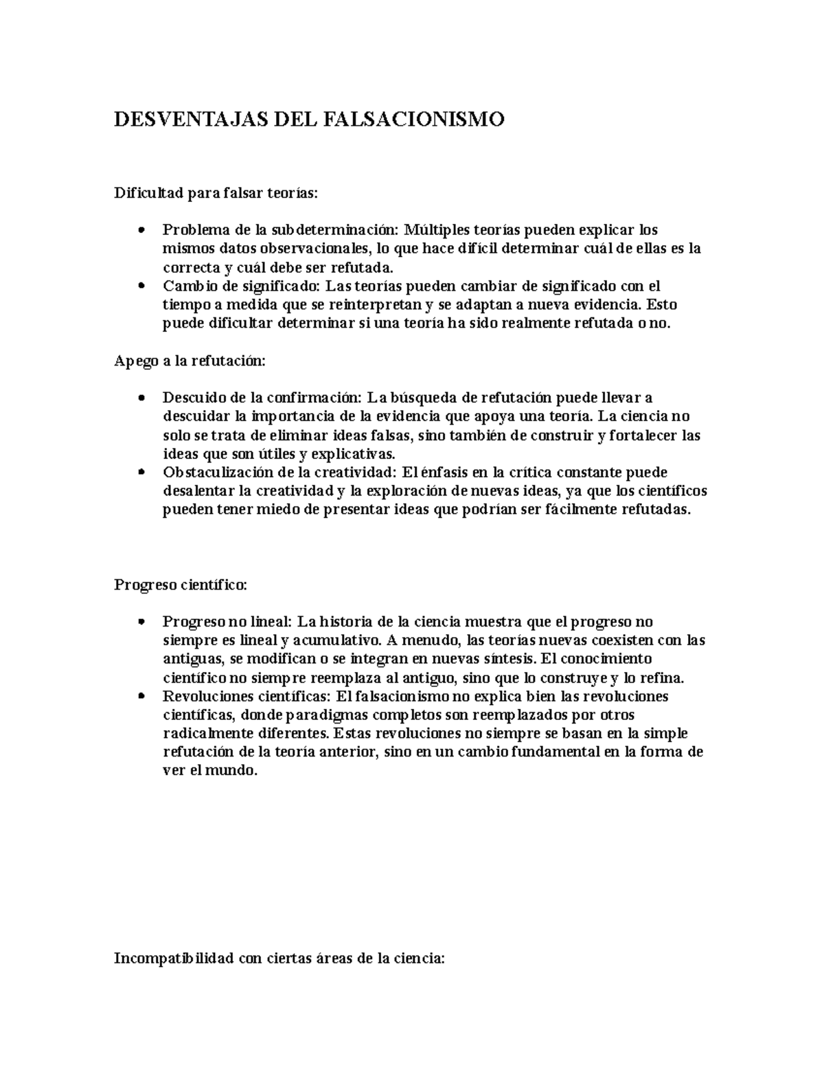 Desventajas DEL Falsacionismo - DESVENTAJAS DEL FALSACIONISMO ...