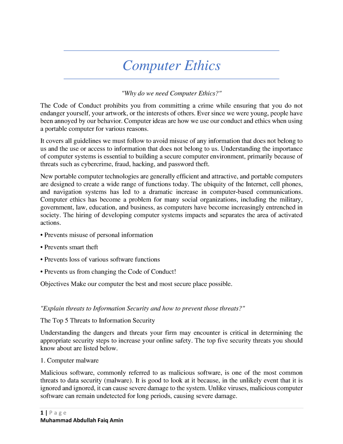 what is computer ethics essay