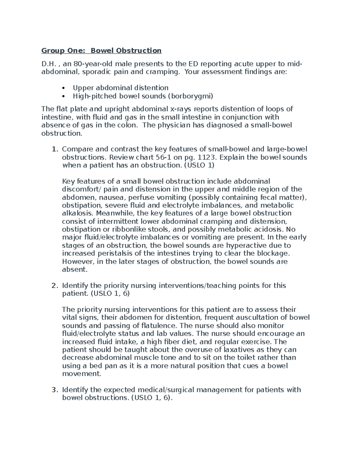 Week 7 Discussion Group 1 Bowel Obstruction Case Study Group One