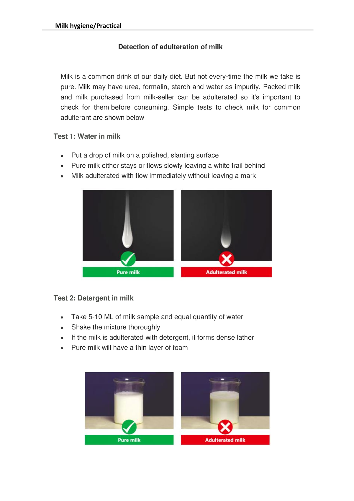 Detection Of Adulteration Of Milk - Milk Hygiene/Practical Detection Of ...