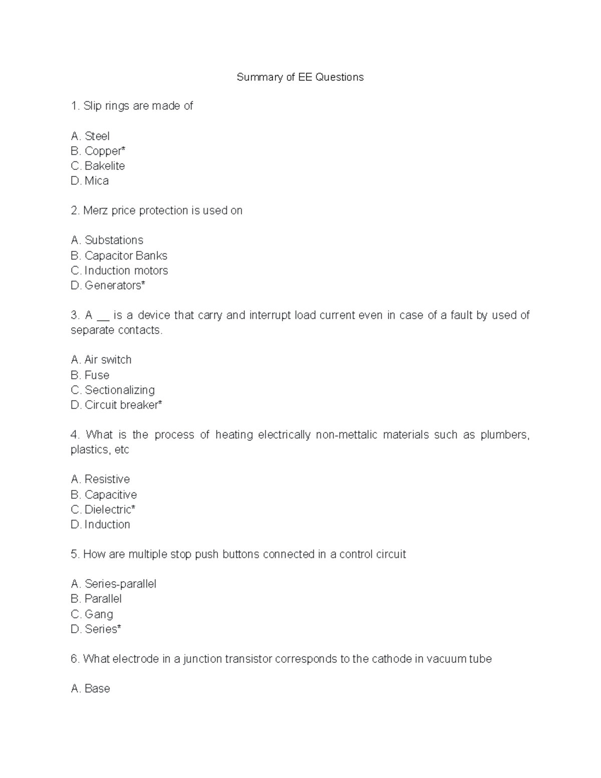 Summary of EE Questions - Electrical Engineering - UM - Studocu