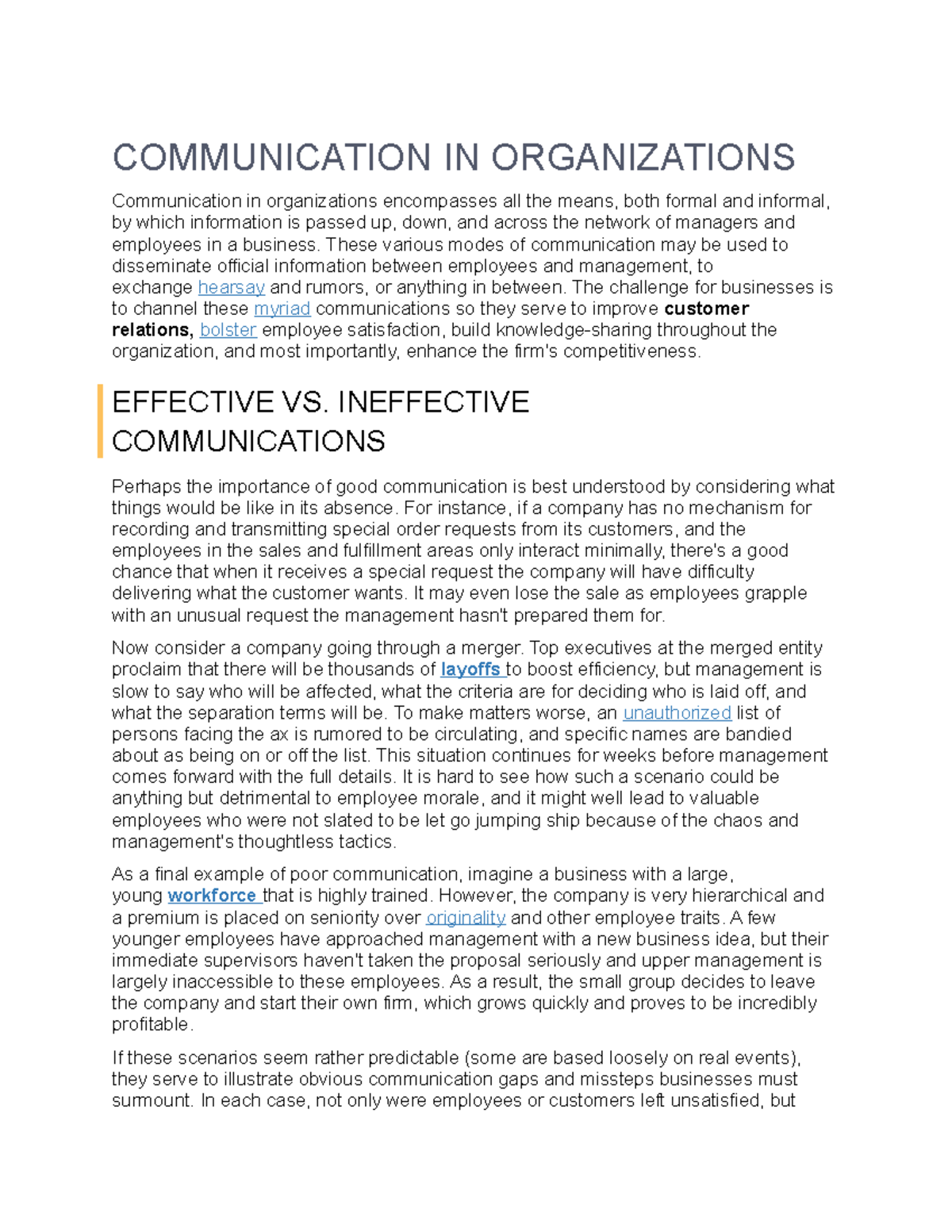 write a research on communications in organizations