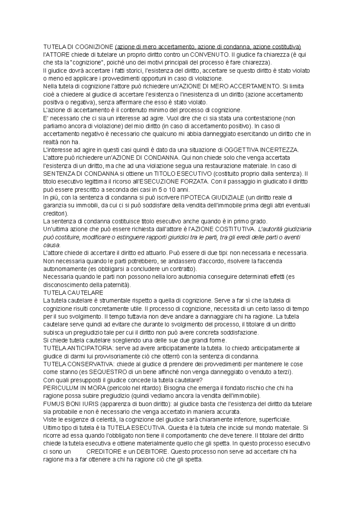 Tutele Proc Civile - Appunti - TUTELA DI COGNIZIONE (azione Di Mero ...