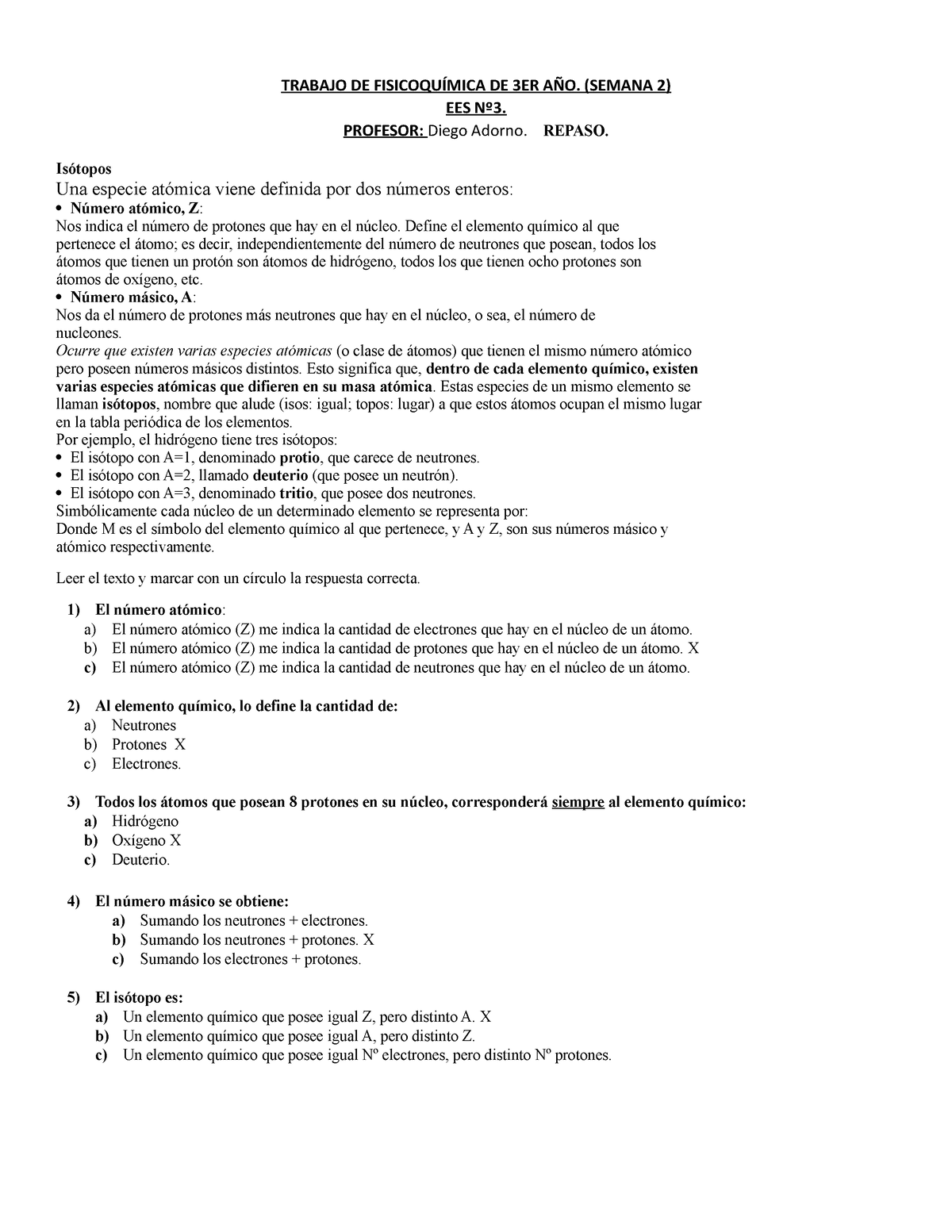 Actividad 2 Fq 3er AÑo Trabajo De FisicoquÍmica De 3er AÑo Semana 2 Ees Nº3 Profesor 4284