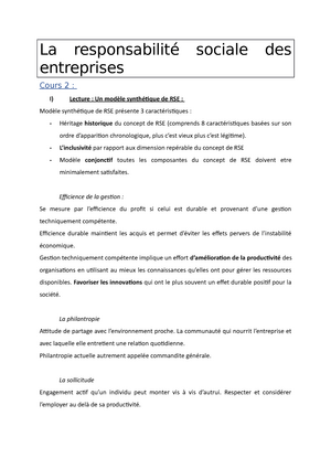 La Responsabilite Sociale Des Entreprises La Responsabilite Sociale Des Entreprises Cours 2 I Studocu