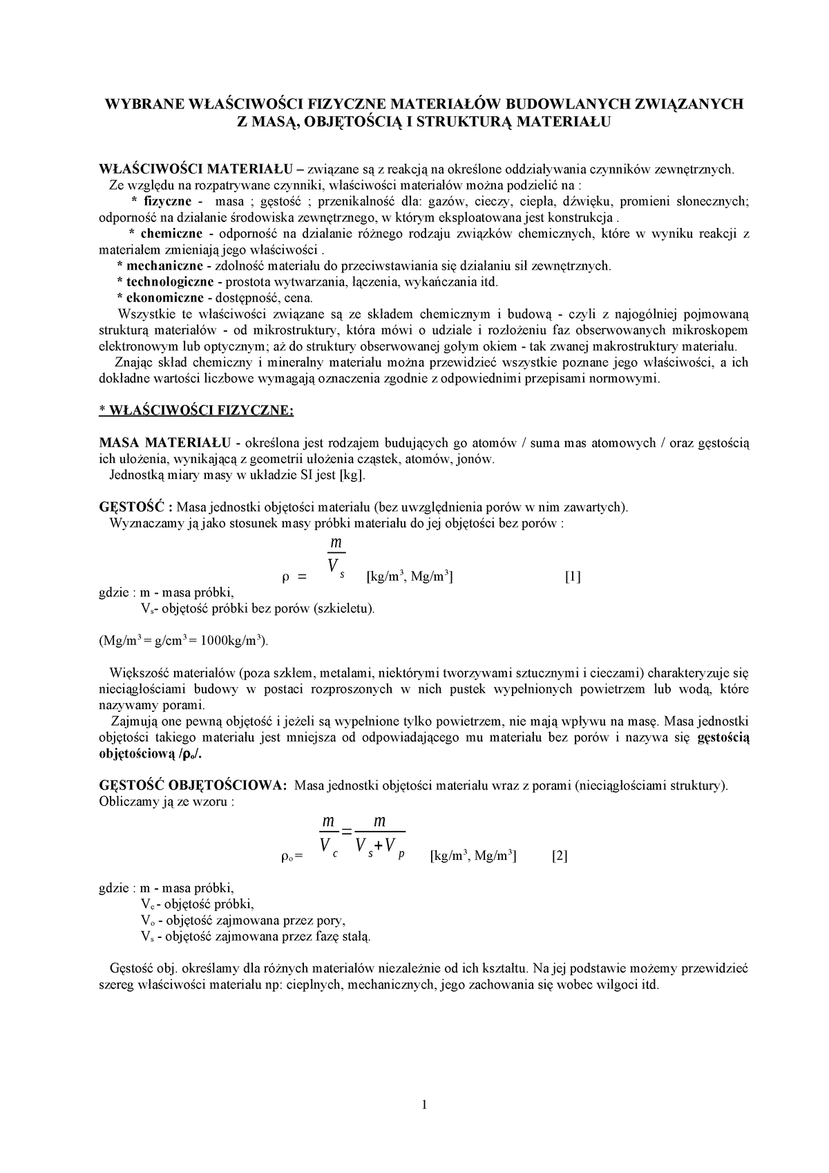 Teoria - Notatki Z Przedmiotu Materiały Budowlane - WYBRANE WŁAŚCIWOŚCI ...