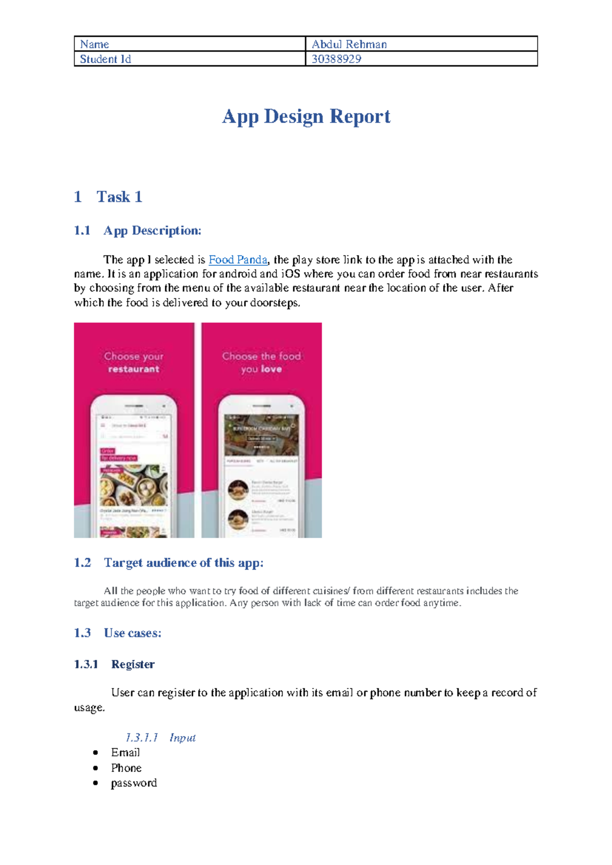 Assessment 1 Mobile development - Student Id 30388929 App Design Report ...