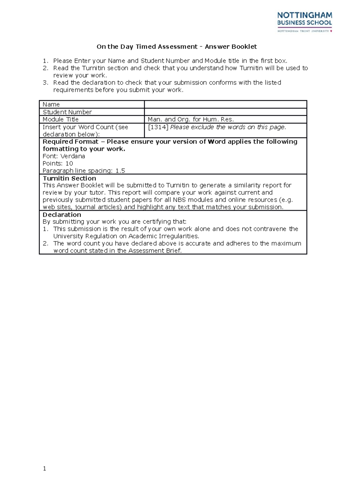 Work stress essay - On the Day Timed Assessment - Answer Booklet Please ...