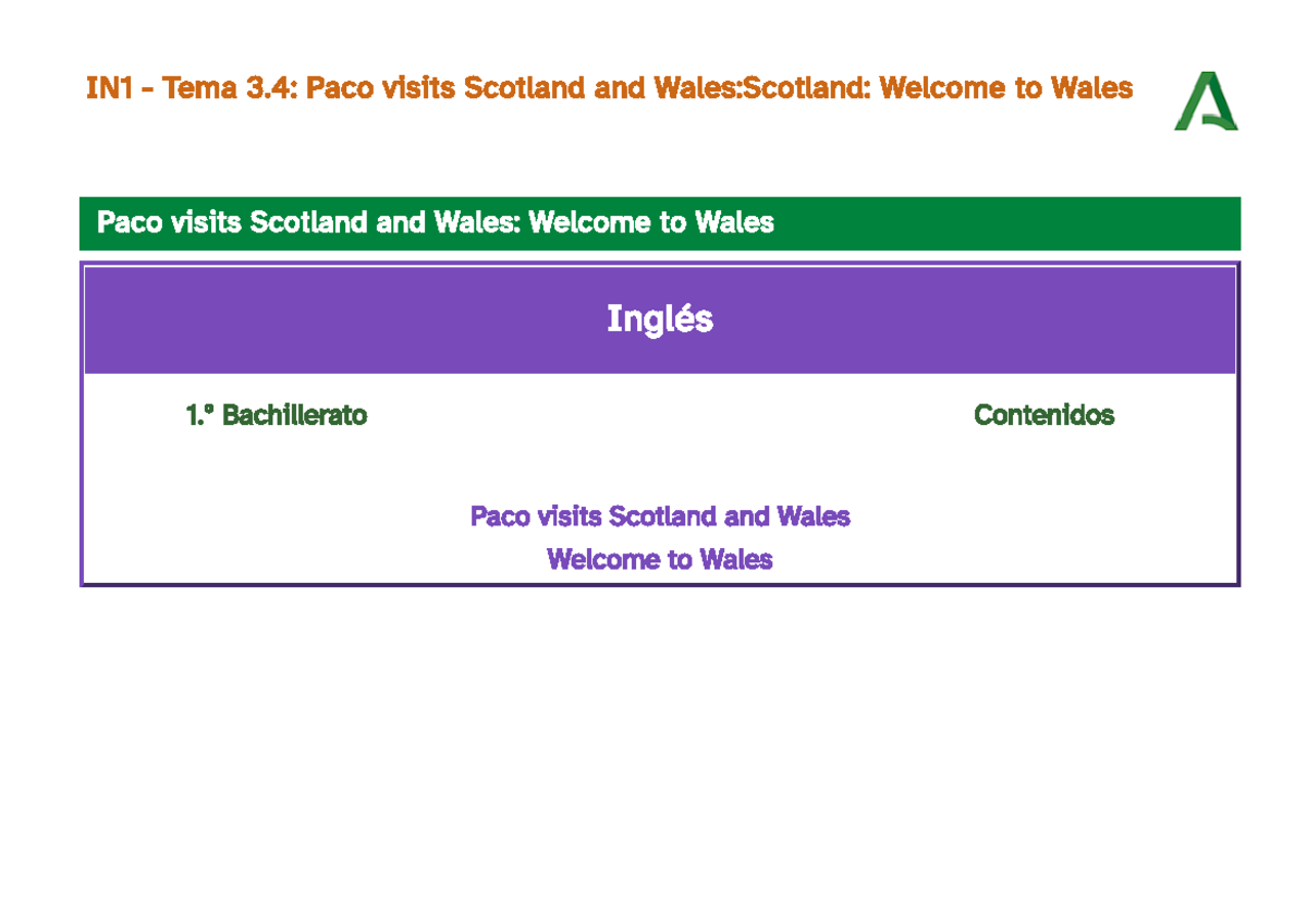 14Examen 1º bachillerato ingles - IN1 - Tema 3: Paco visits Scotland