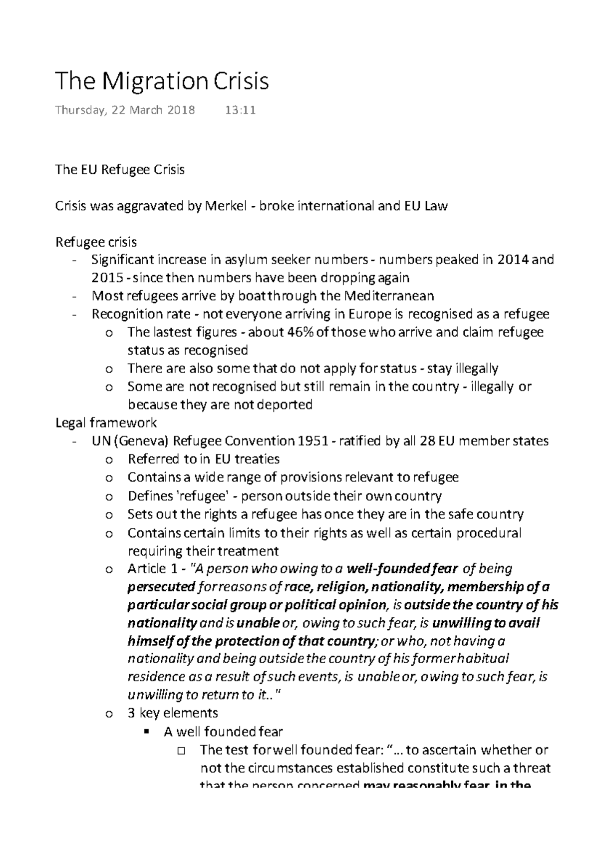 EU LAW Lecture 8 The Migration Crisis - The EU Refugee Crisis Crisis ...