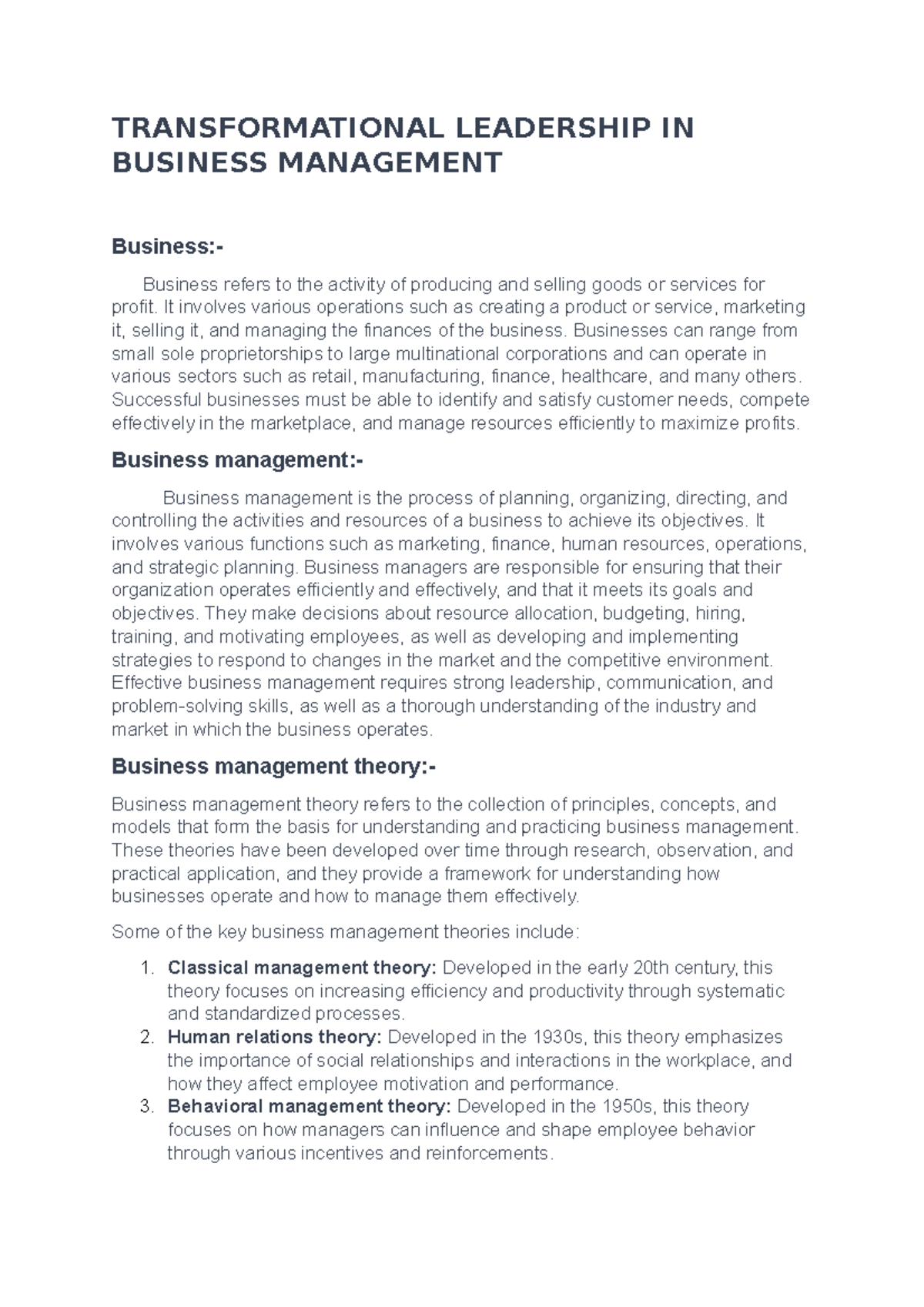 Transformational leadership in business management - TRANSFORMATIONAL ...