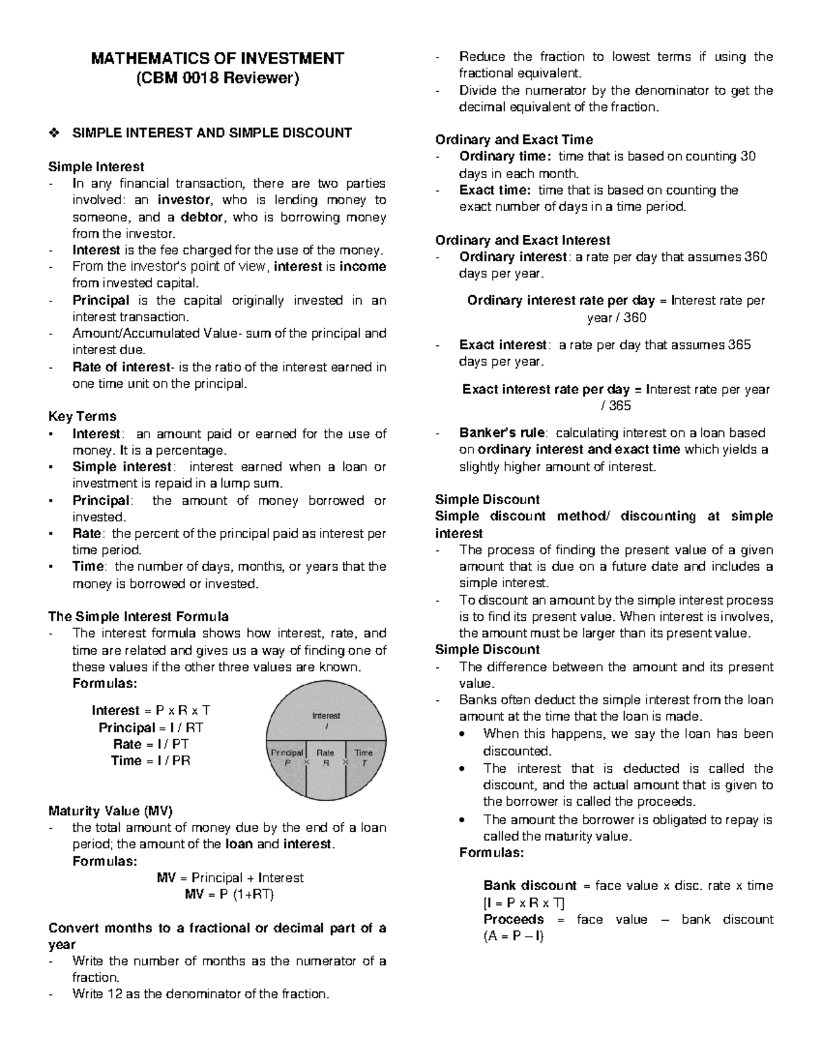 CBM 0018 Reviewer 2021-2022 - MATHEMATICS OF INVESTMENT (CBM 0018 ...