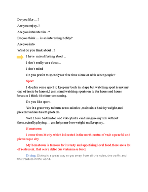 Tong hop bai mau - Ielts Speaking Part 1-converted - speaking - Studocu