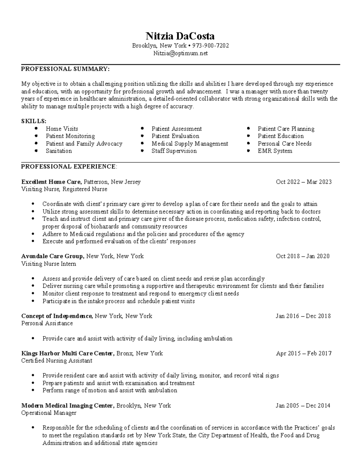 Nitzia Da Costa Resume 12-2023 - Nitzia DaCosta Brooklyn, New York ...