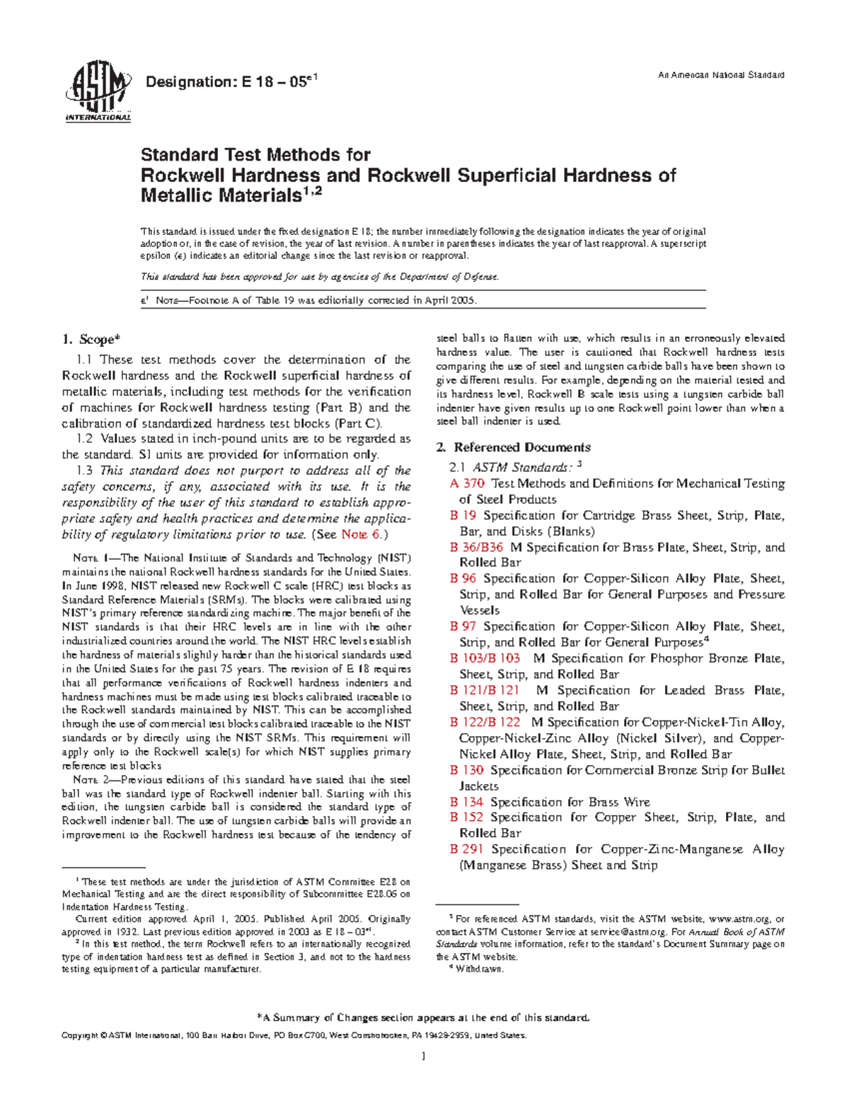 E18 - Norma - Designation: E 18 – 05 e 1 An American National Standard ...