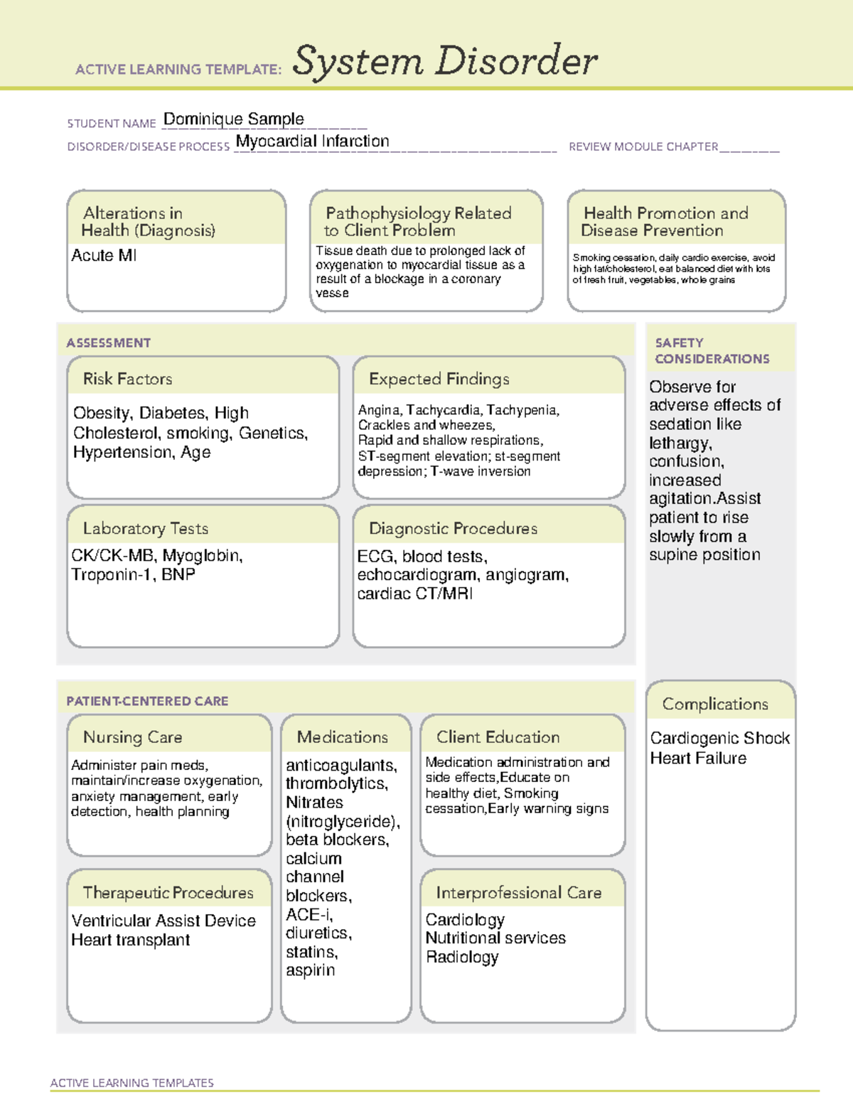 Myocardial Infarction system disorder - ACTIVE LEARNING TEMPLATES ...