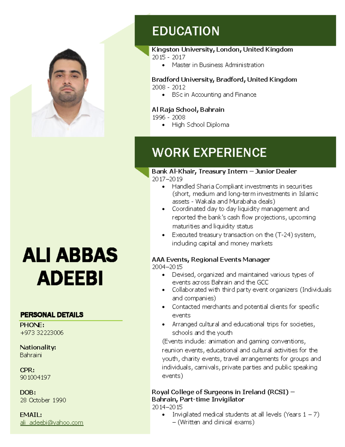 Ali+CV+20 - Sample CV - EDUCATION Kingston University, London, United ...