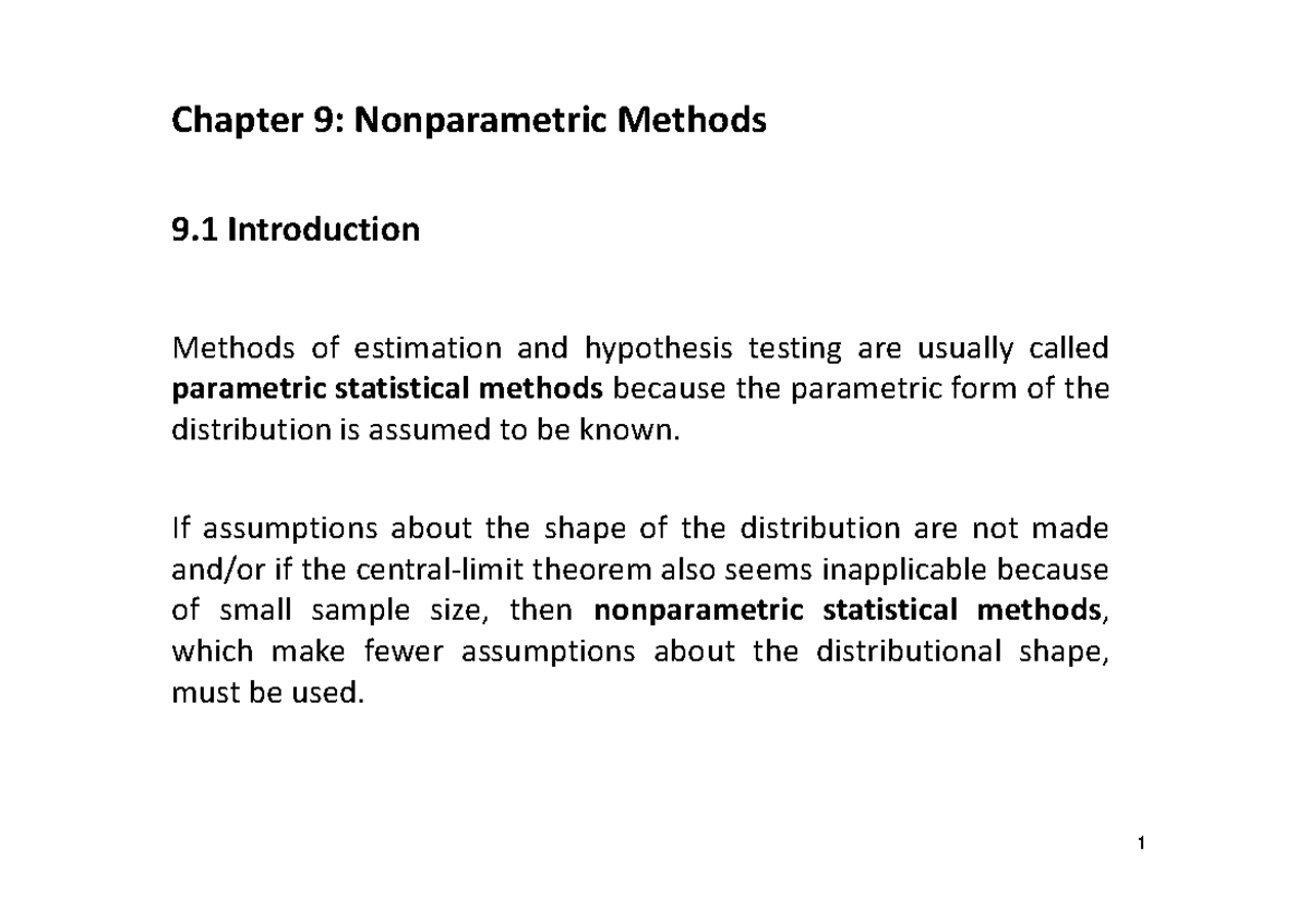 Chpt9 - Lecture notes 9 - Chapter 9: Nonparametric Methods 9 ...