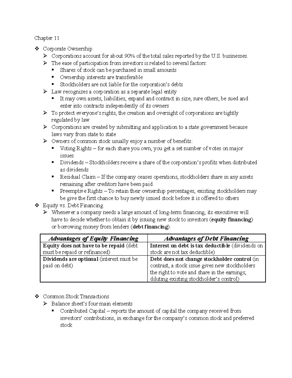 Chapter 11 Notes - Chapter 11 Corporate Ownership Corporations account ...