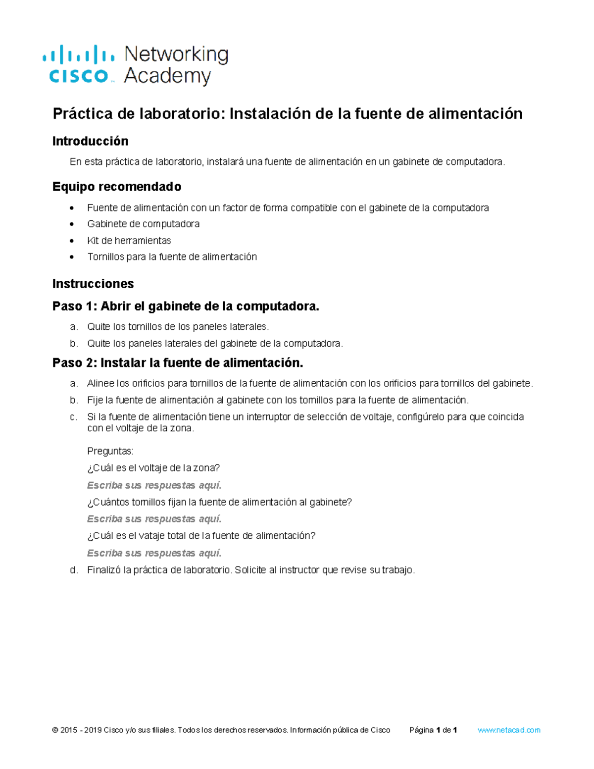 2.1.2.5 Lab - Install The Power Supply - Práctica De Laboratorio ...