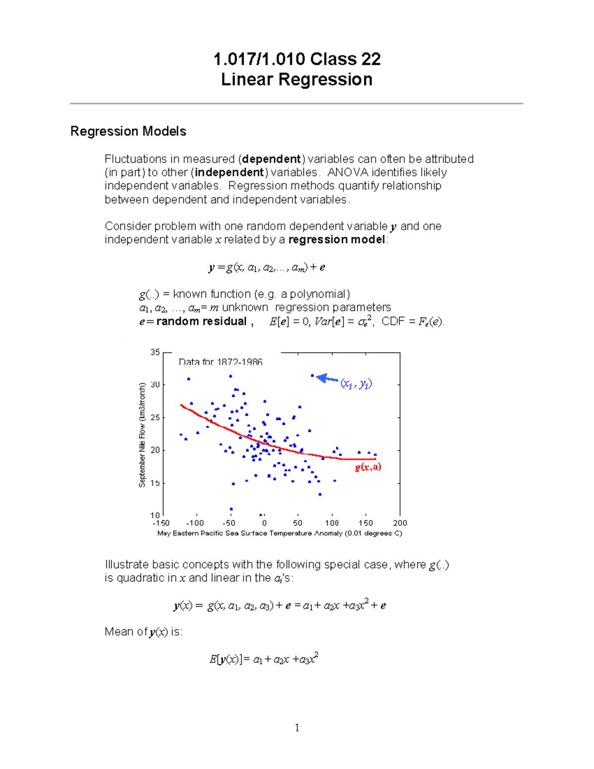 Linear Regression - Lecture Notes 1-4 - 1.017/1 Class 22 Linear ...