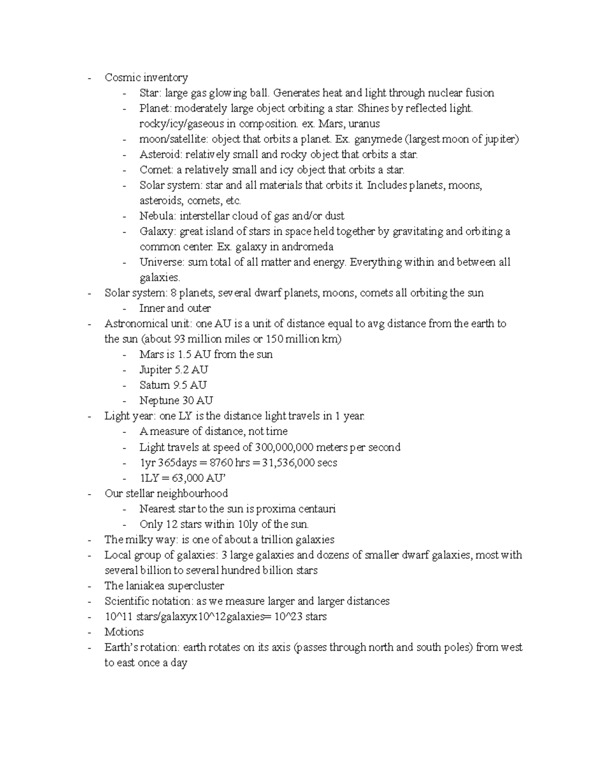 8 23 notes - Cosmic inventory Star: large gas glowing ball. Generates ...