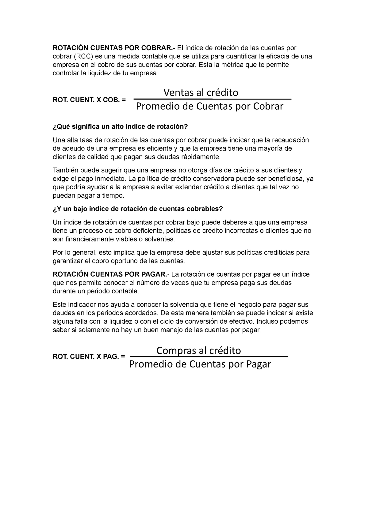 Rotación Cuentas Por Cobrar Y Pagar RotaciÓn Cuentas Por Cobrar El índice De Rotación De Las 4269