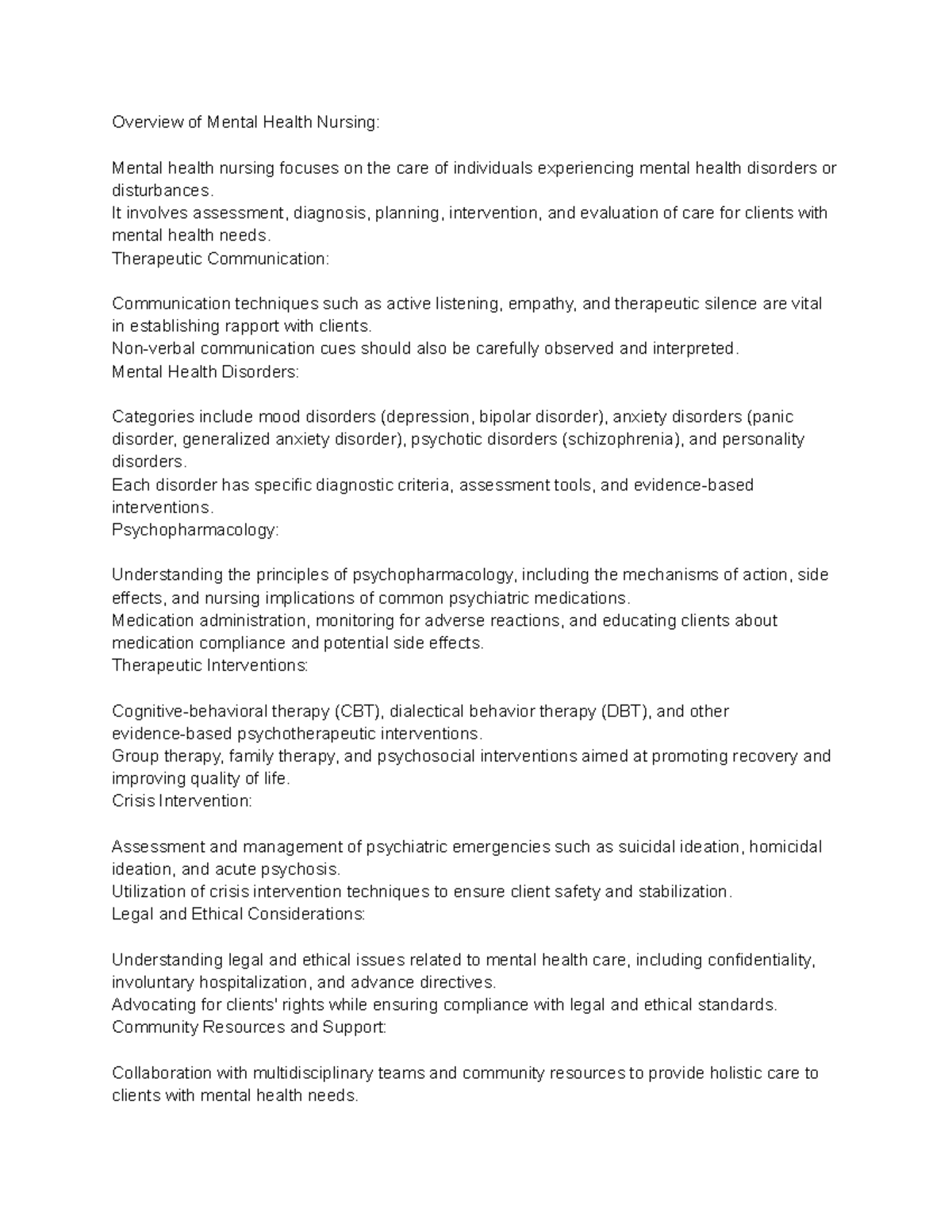 Overview of Mental Health Nursing - Overview of Mental Health Nursing ...