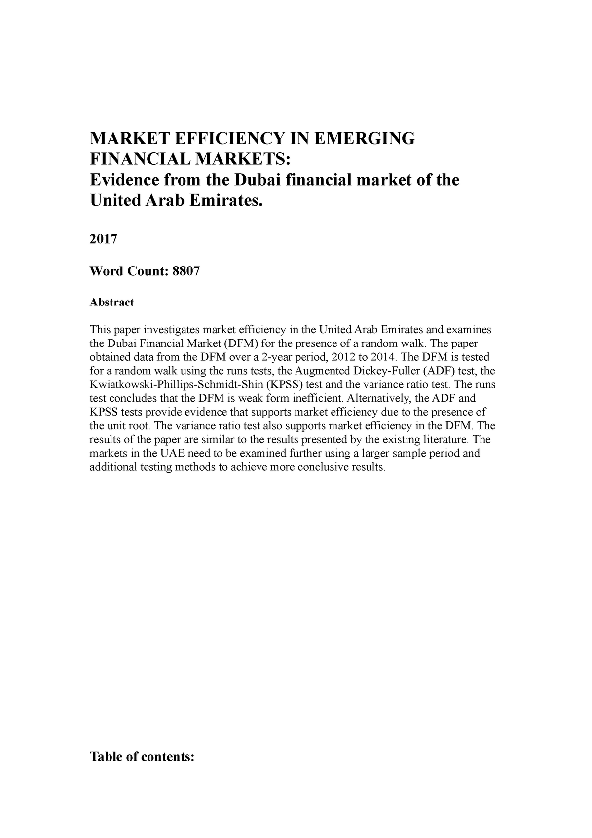 dissertation financial market