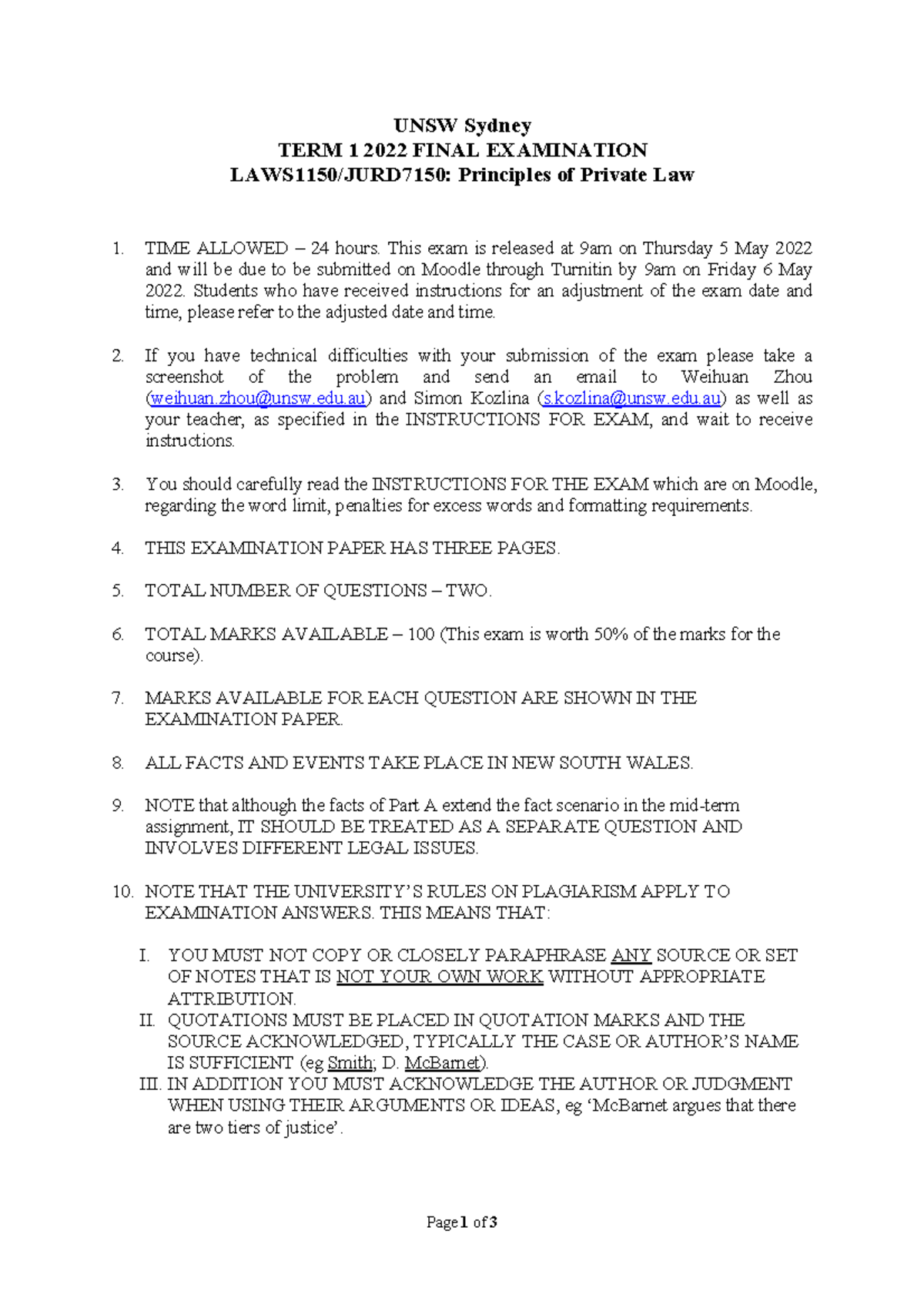 PPL Exam 2022 T1 - Practice Exam LAWS1150 PPL For T1 2022 - Page 1 Of 3 ...