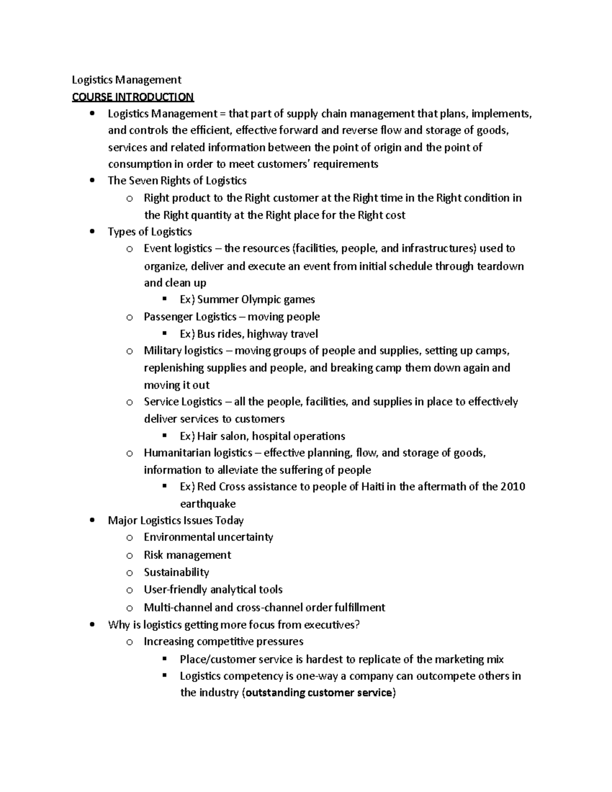 Module 1 Notes - Michael Knemeyer powerpoint chapter 1 - Logistics ...
