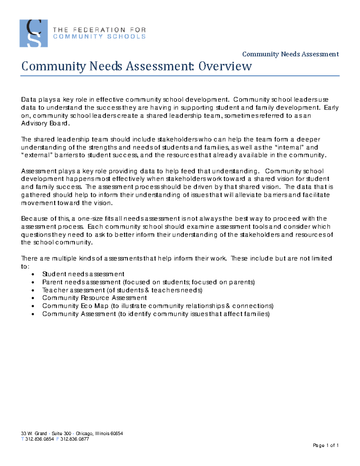 Community Needs Assessment - ALL - 33 W. Gr and Suit e 300 Chicago, Il ...