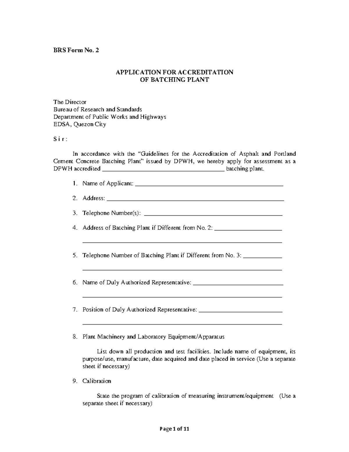 Guidelines BP - BRS Form No. 2 APPLICATION FOR ACCREDITATION OF ...