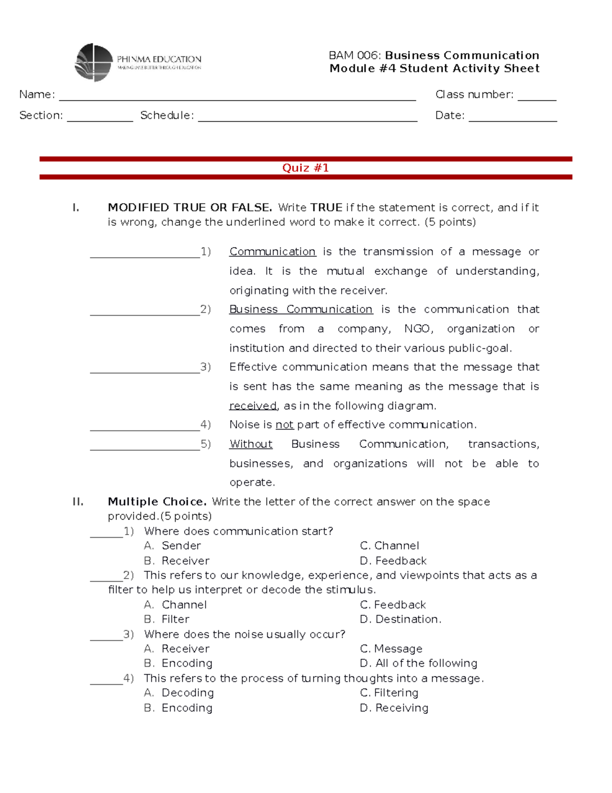 BAM 0006 SAS 4 Quiz 1 - BAM 006: Business Communication Module #4 ...