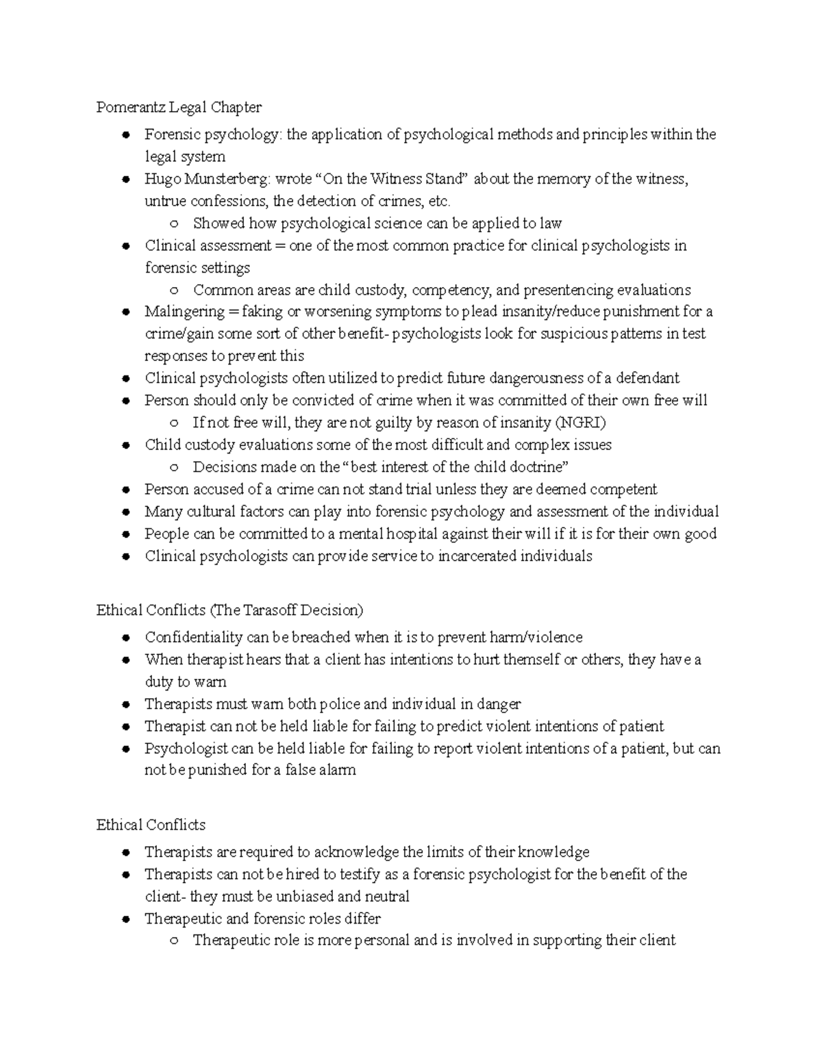 Foresnic psych reading notes pomerantz legal chapter forensic