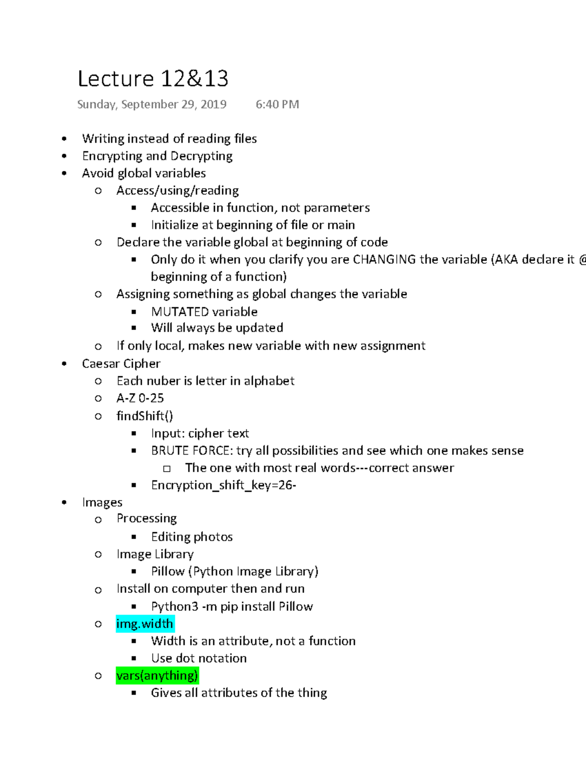 Lecture 12&13 Notes - Writing instead of reading files Encrypting and ...