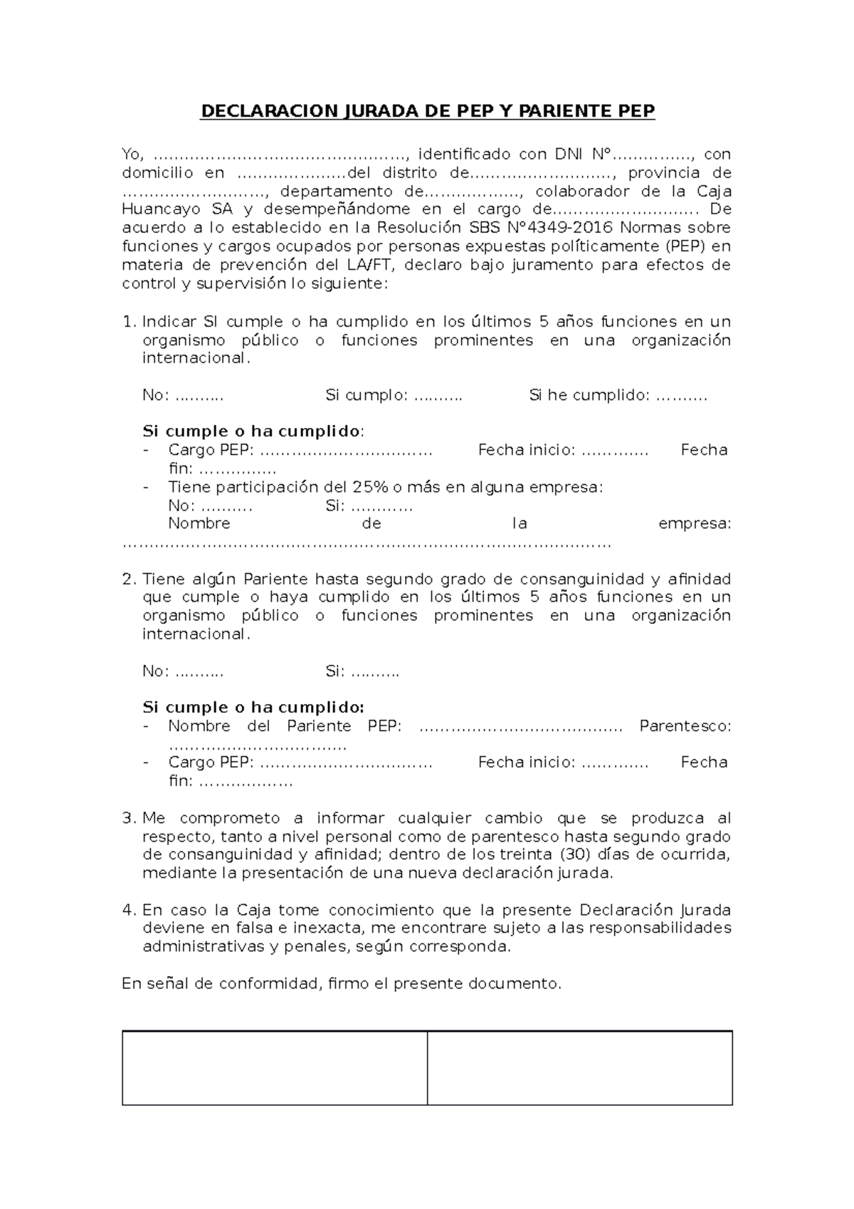 Declaracion Jurada PEP - DECLARACION JURADA DE PEP Y PARIENTE PEP Yo ...