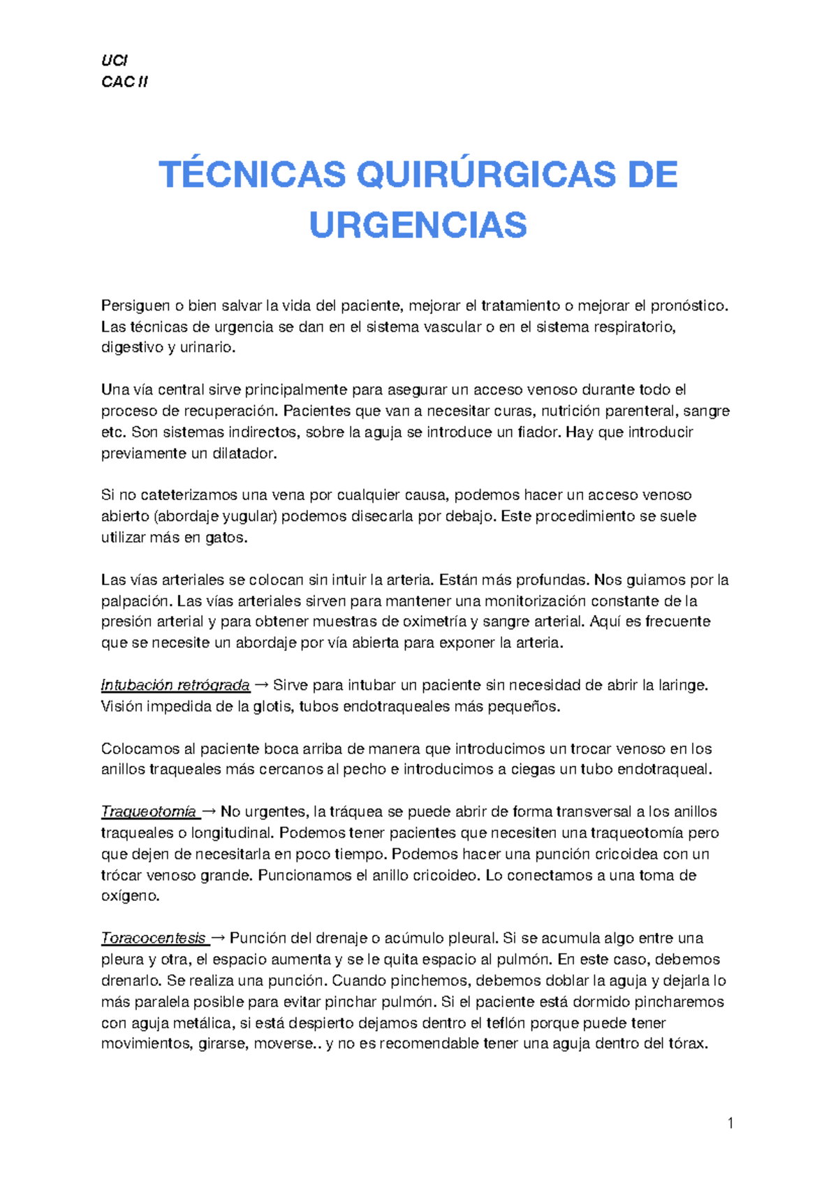 CM 4 Técnicas Quirúrgicas De Urgencias - UCI CAC II TÉCNICAS ...