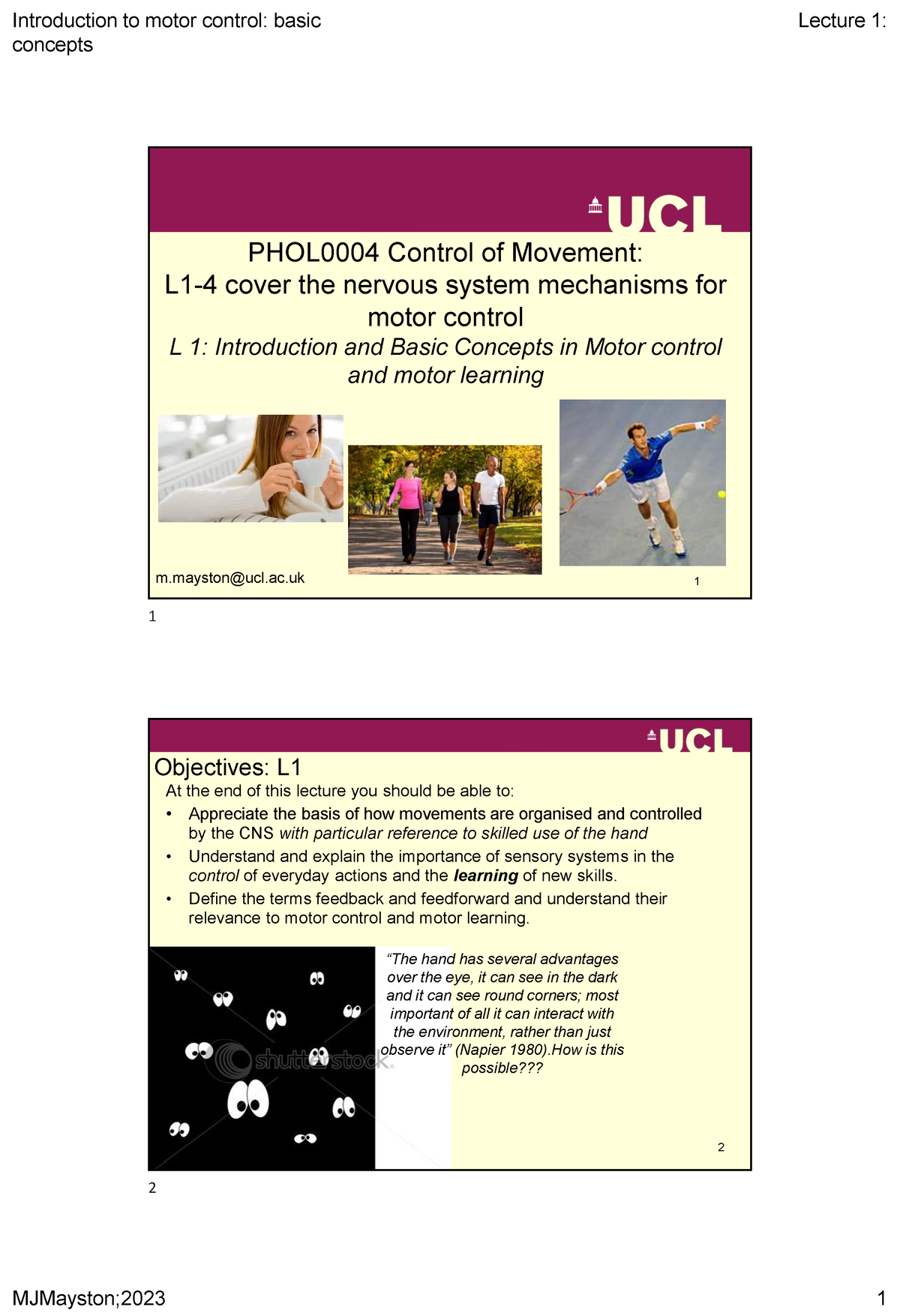 Introduction And Basic Concepts In Motor Control And Motor Learning ...