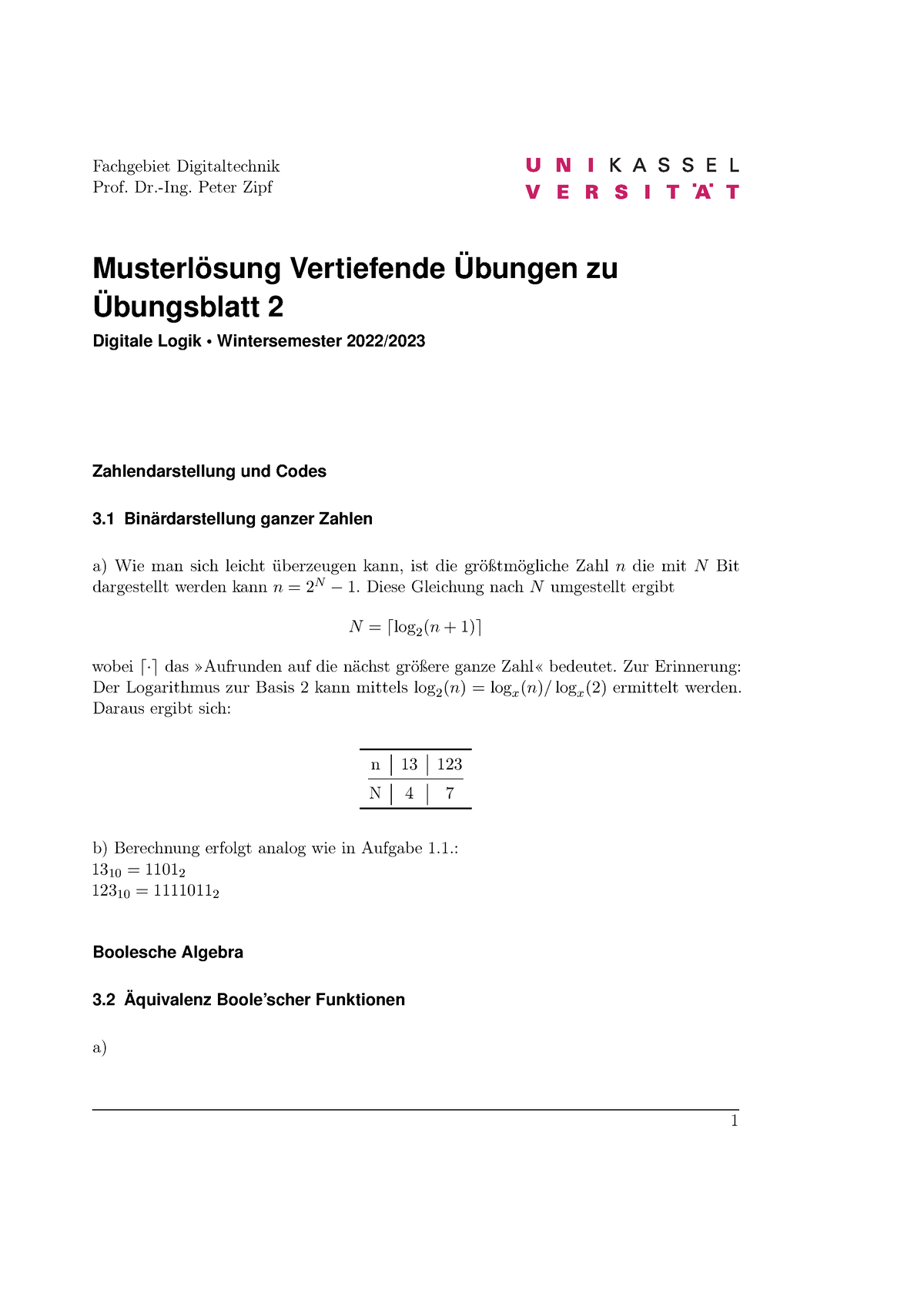 Musterloesung Vu - Übungen - Fachgebiet Digitaltechnik Prof. Dr.-Ing ...