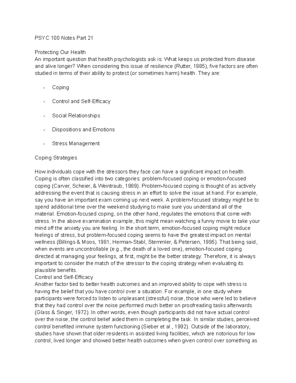 PSYC 100 Notes Part 21 - PSYC 100 Notes Part 21 Protecting Our Health ...