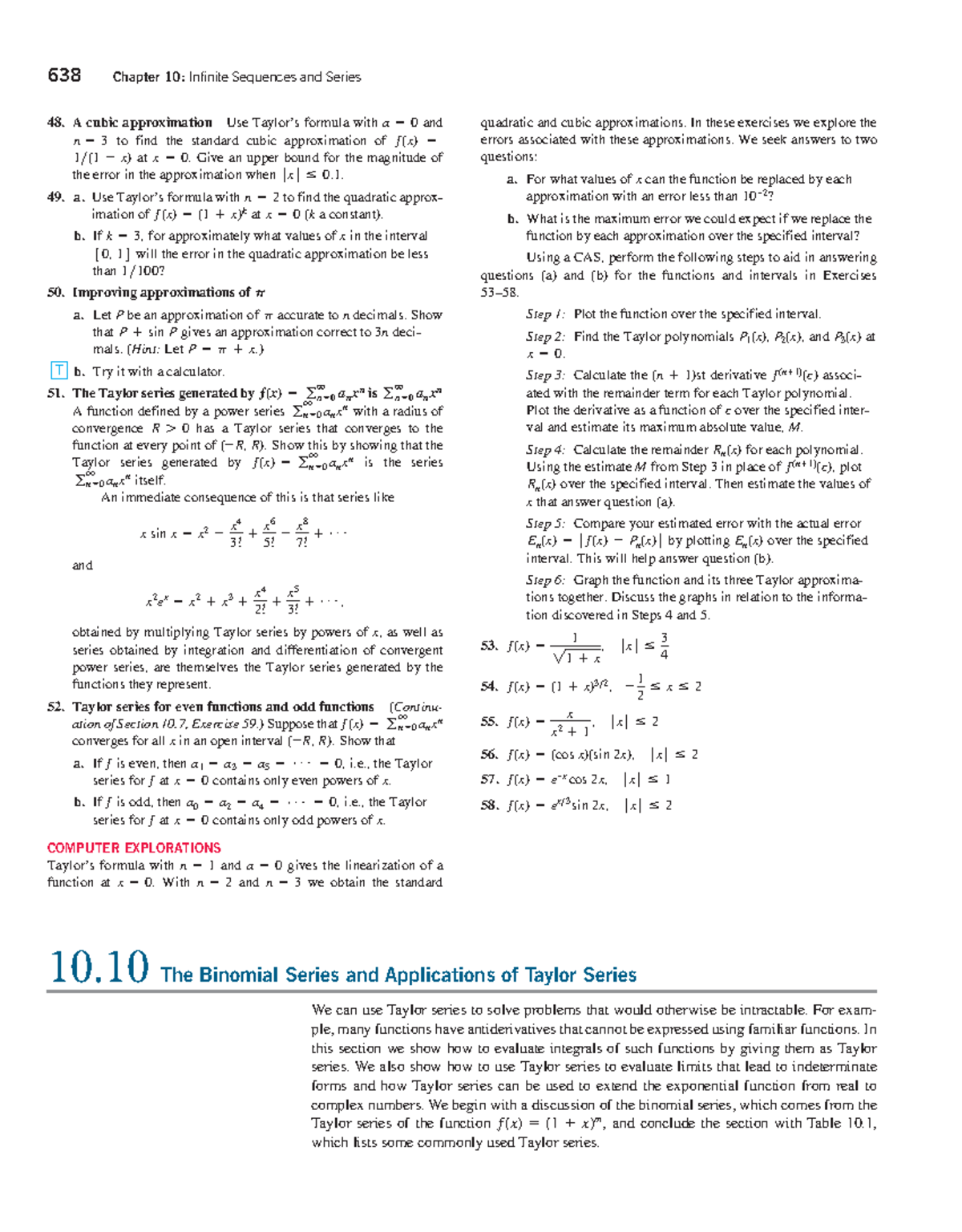 CH 10 10 The Binomial Series And Applications Of Taylor Series 638 