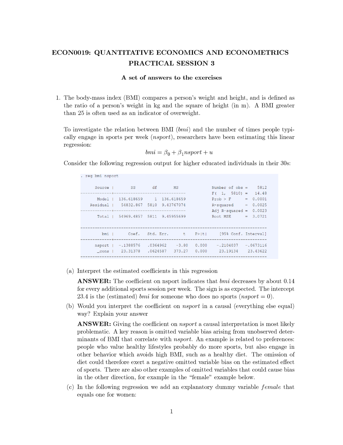 ECON0019 Practical 3 Solutions - ECON0019: QUANTITATIVE ECONOMICS AND ...