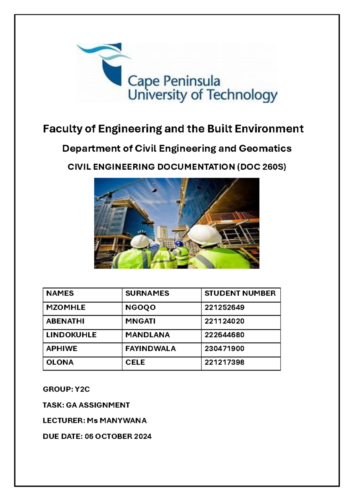 DOC GA Group Project NO - CILVIL ENGINEERING DOCUMENTATION - Faculty of ...