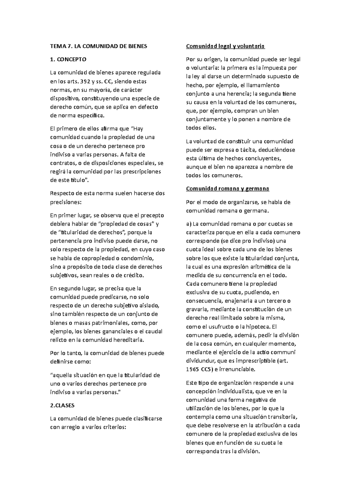 TEMA 7 DERECHO CIVIL III UV La Comunidad De Bienes TEMA 7. LA TEMA 7 DERECHO CIVIL III UV La Comunidad De Bienes TEMA 7. LA